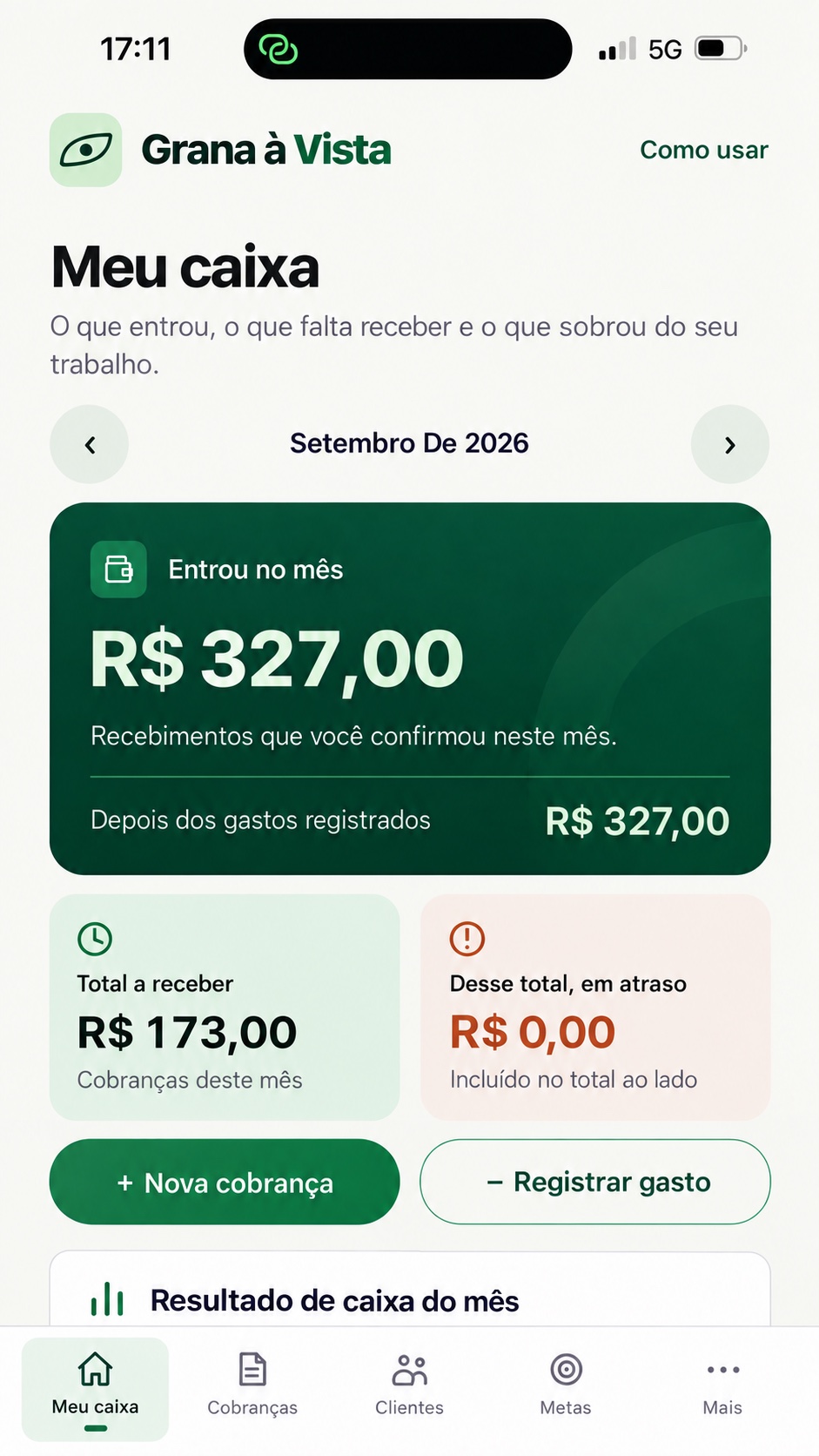Mockup das telas do Grana à Vista com verde, creme e coral